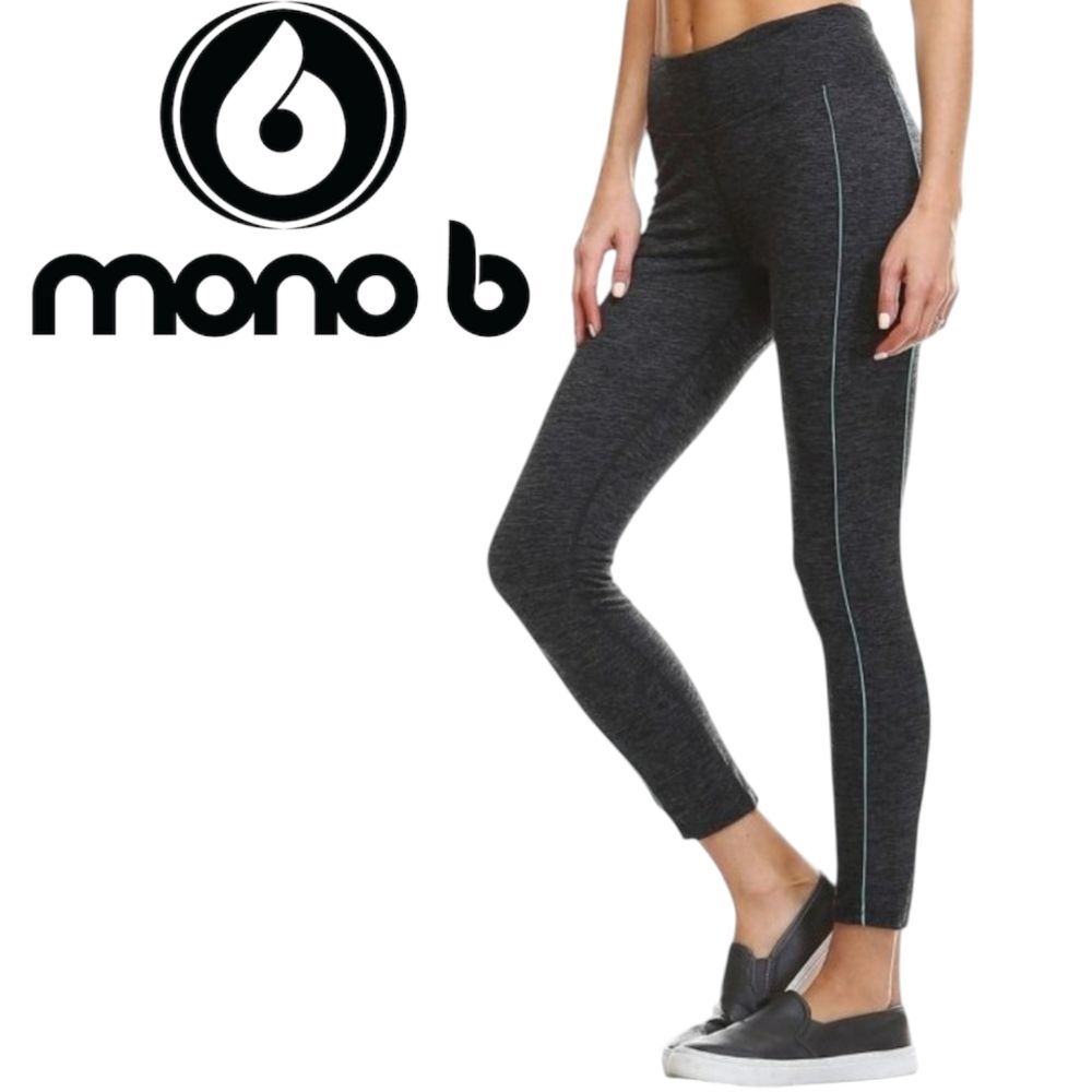 Mono B Stretch Athletic Leggings - Grey & Teal - Size Small Womens S